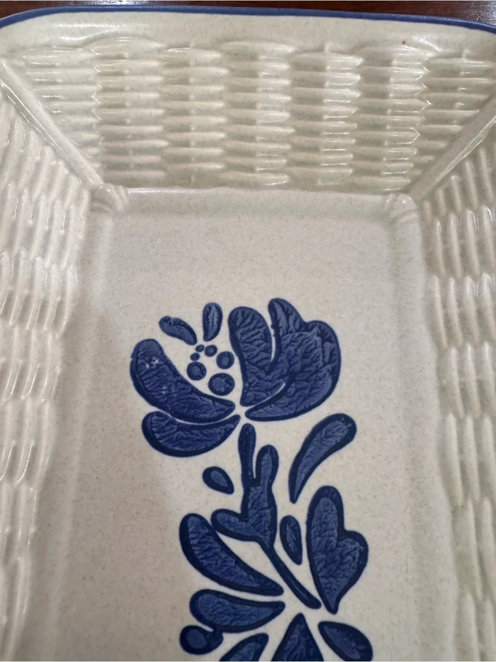Vintage Pfaltzgraff Folk Art Bread Tray 12.5” Basket Weave Blue Floral USA